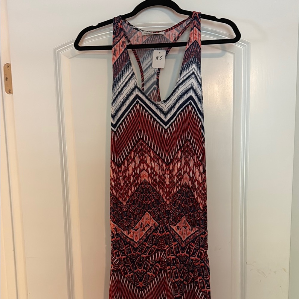 Red and Blue Geometric Maxi Dress